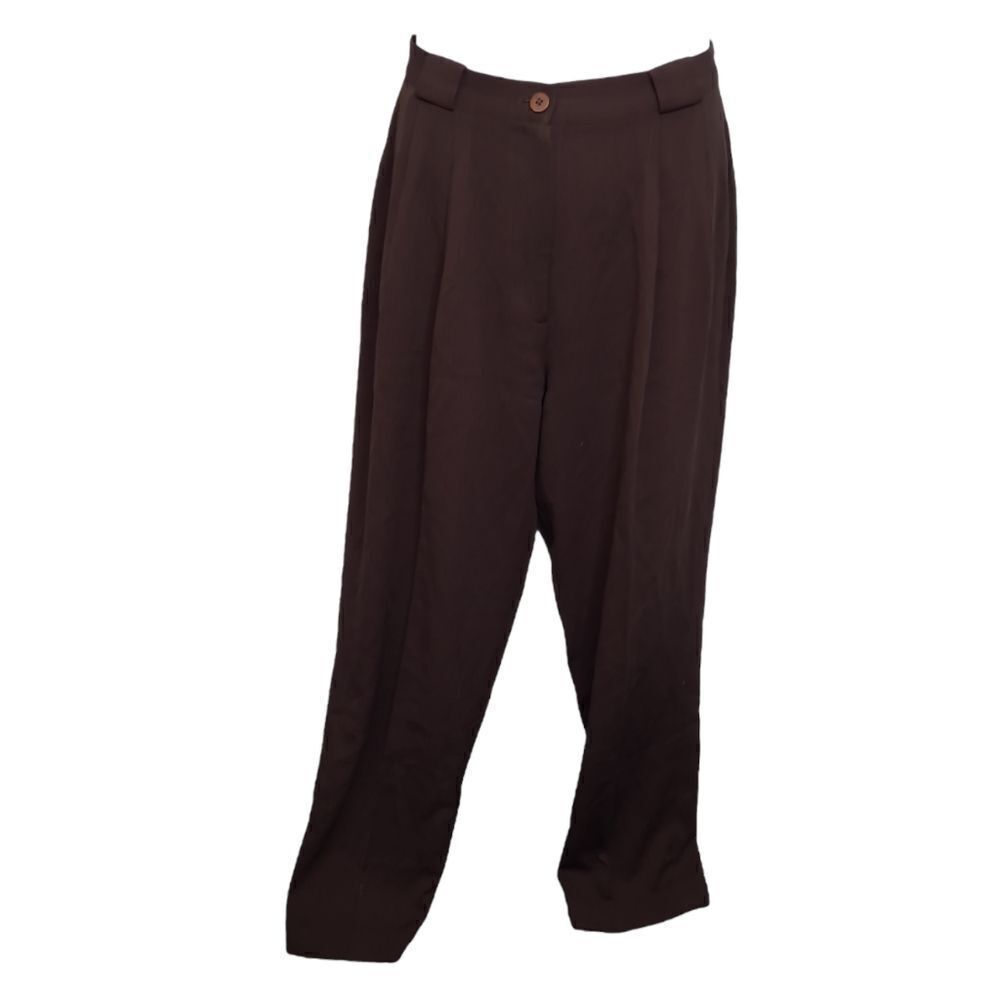 VINTAGE 80s brown high waisted dark academia wide leg trouser pants M